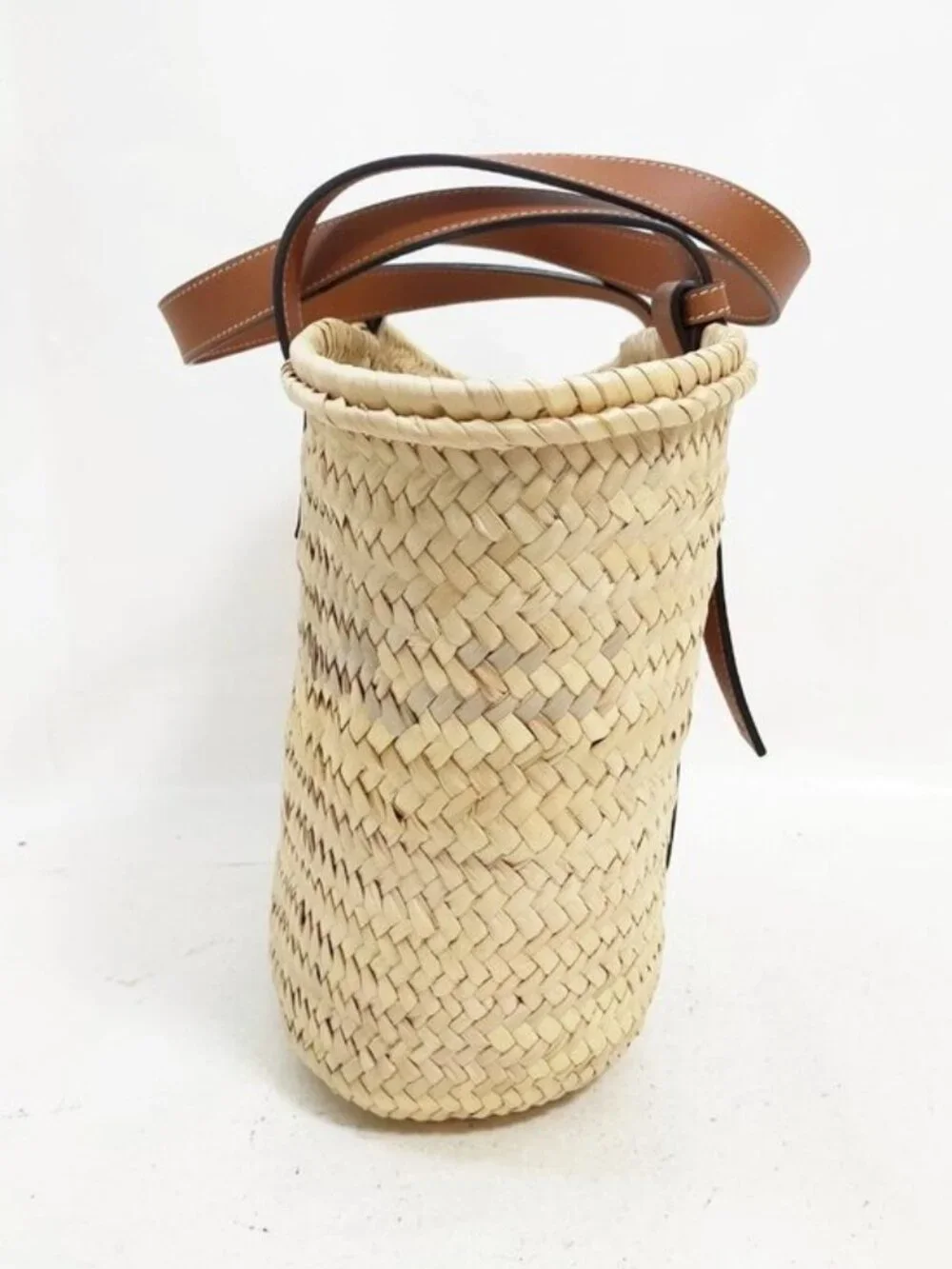 Authentic Loewe Large Basket Palm Leaf Leather Tote Bag